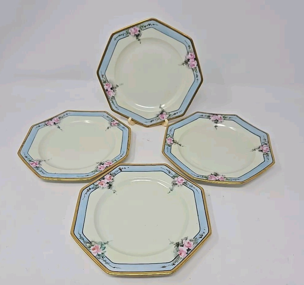 Set 4 ROSENTHAL Selb-Bavaria Bread Plates Pink Roses Germany 6 1/2\