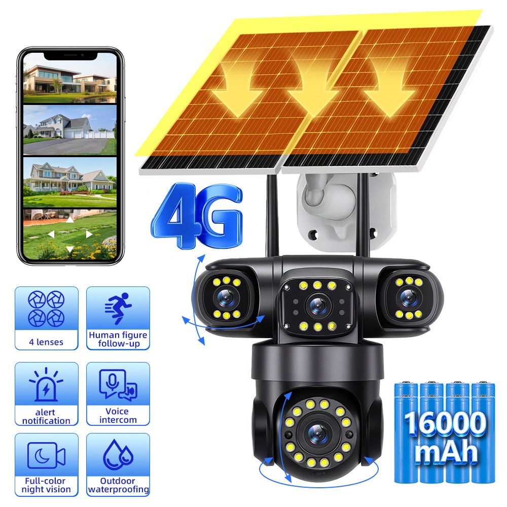 2PCS 16MP 4G SIM Solar Battery Powered Outdoor Pan/Tilt Home Security Camera AOV