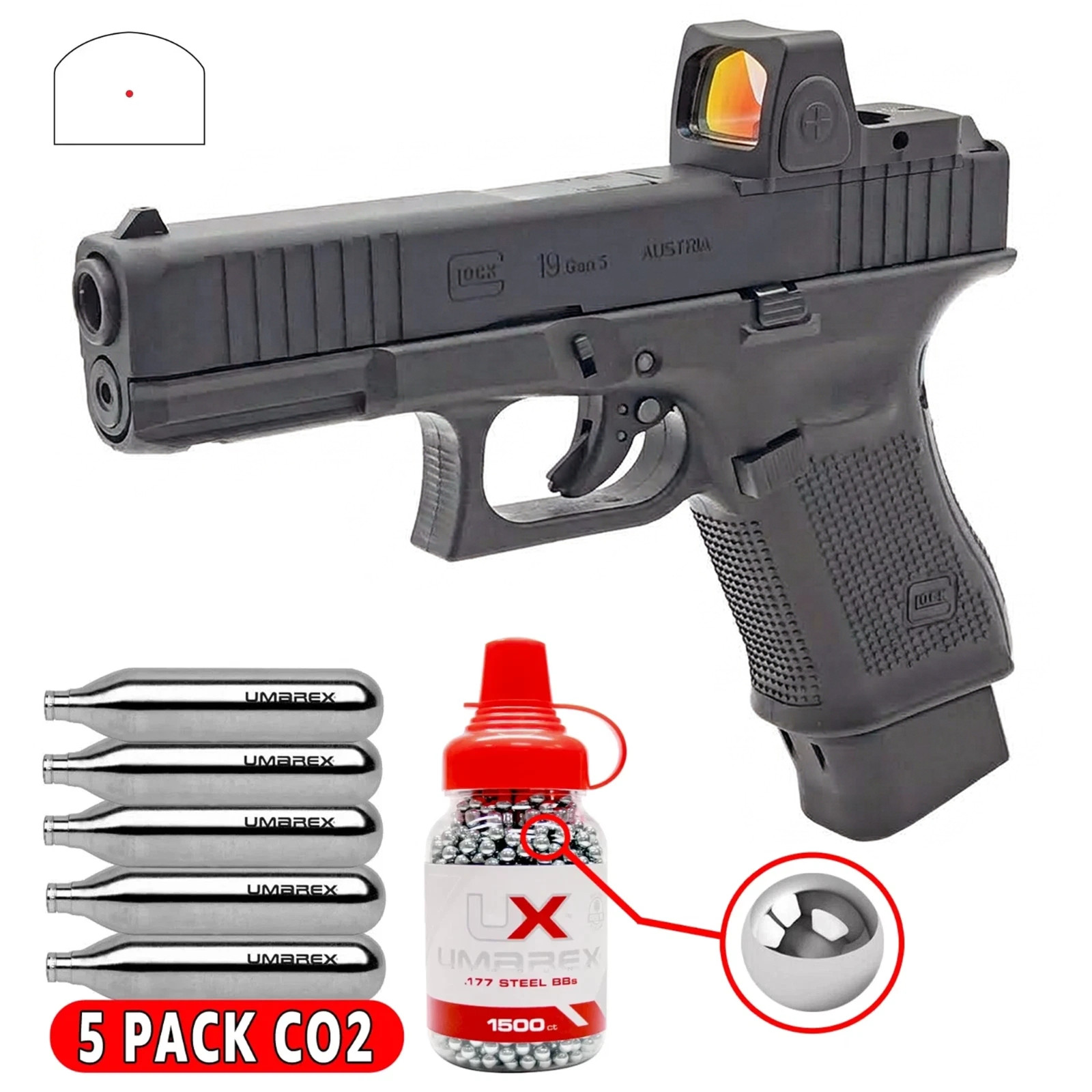 Umarex Glock 19 MOS .177 Cal Air Pistol Blowback + RMR, BBs & CO2 (2255230) Gen5