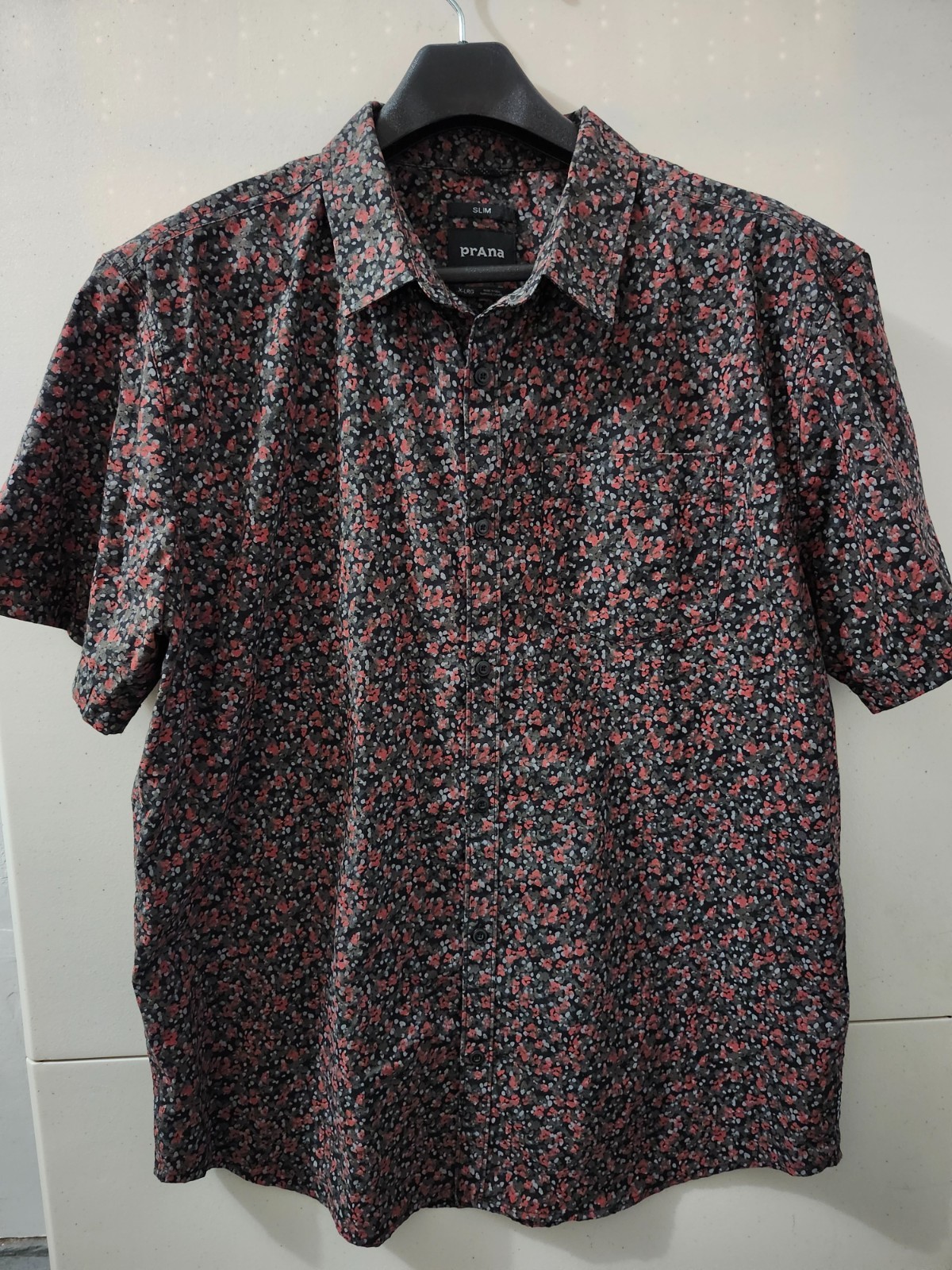 Prana Shirt Mens XL Stimmersee Button Up Slim Floral Ditsy Organic Blend Outdoor