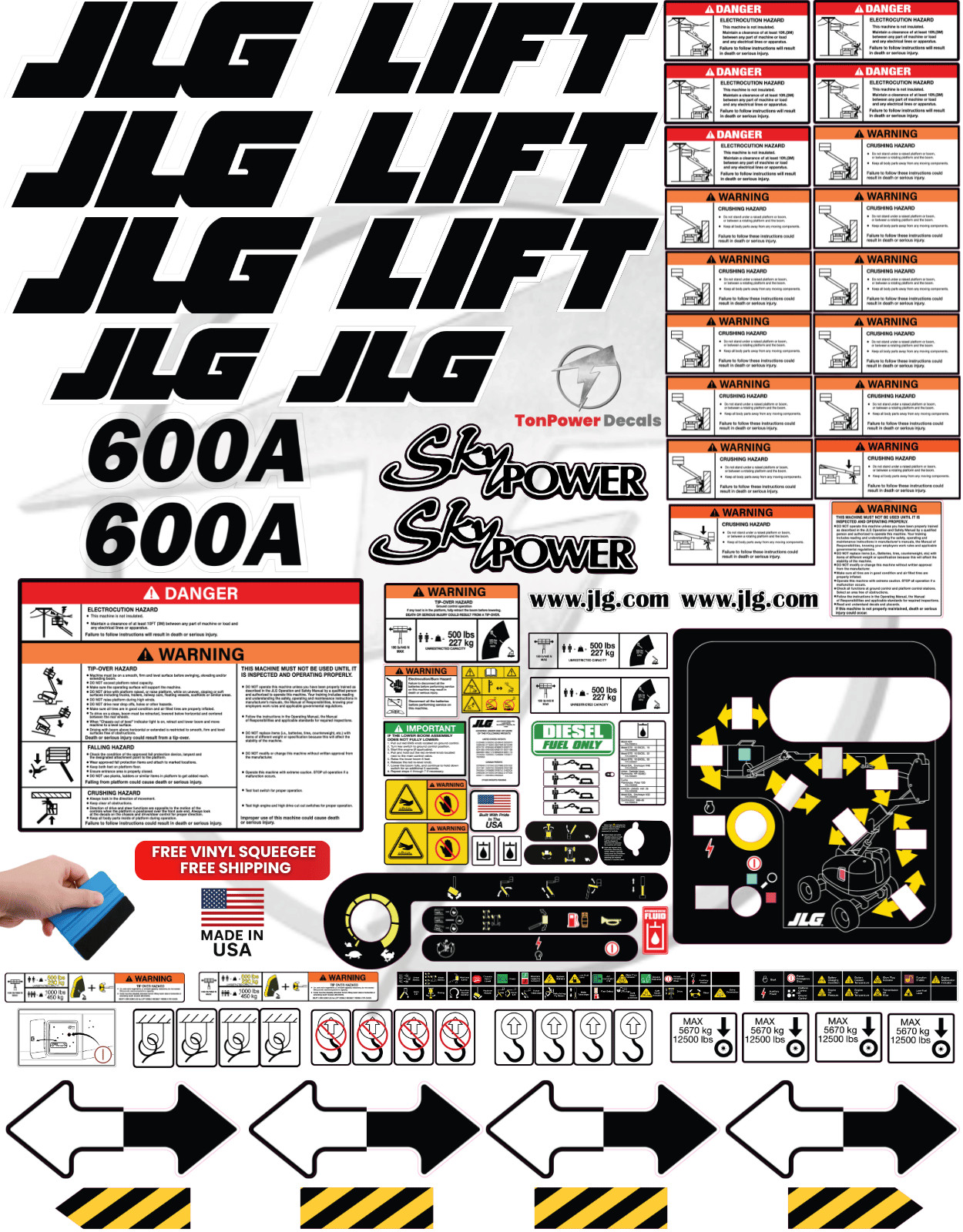 Fits JLG 600A Boom Lift Decal Kit – 3M Vinyl – 