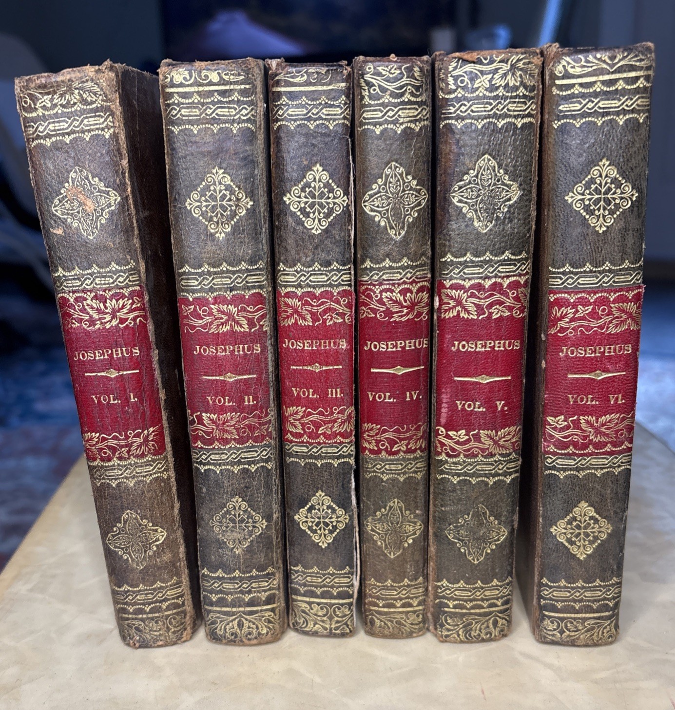 1828 The Geniune Works of Flavius Josephus 6 Volume Set Bridgeport CT Gilt Edge