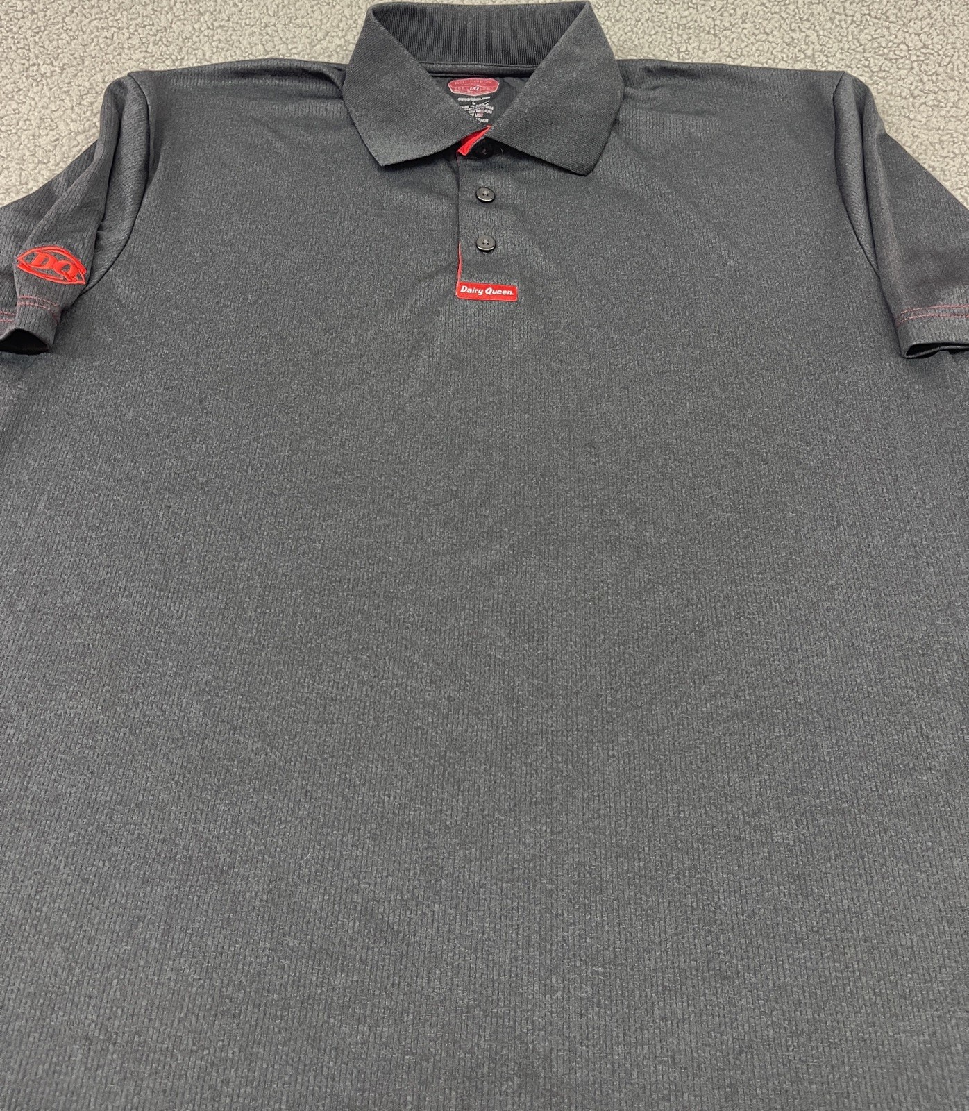 Dairy Queen Red Ribbon Men\'s Large Gray Short Sleeve Polo Shirt Employee Uniform Dairy Queen Red Ribbon Men\'s Large Gray Short Sleeve Polo Shirt Employee Uniform