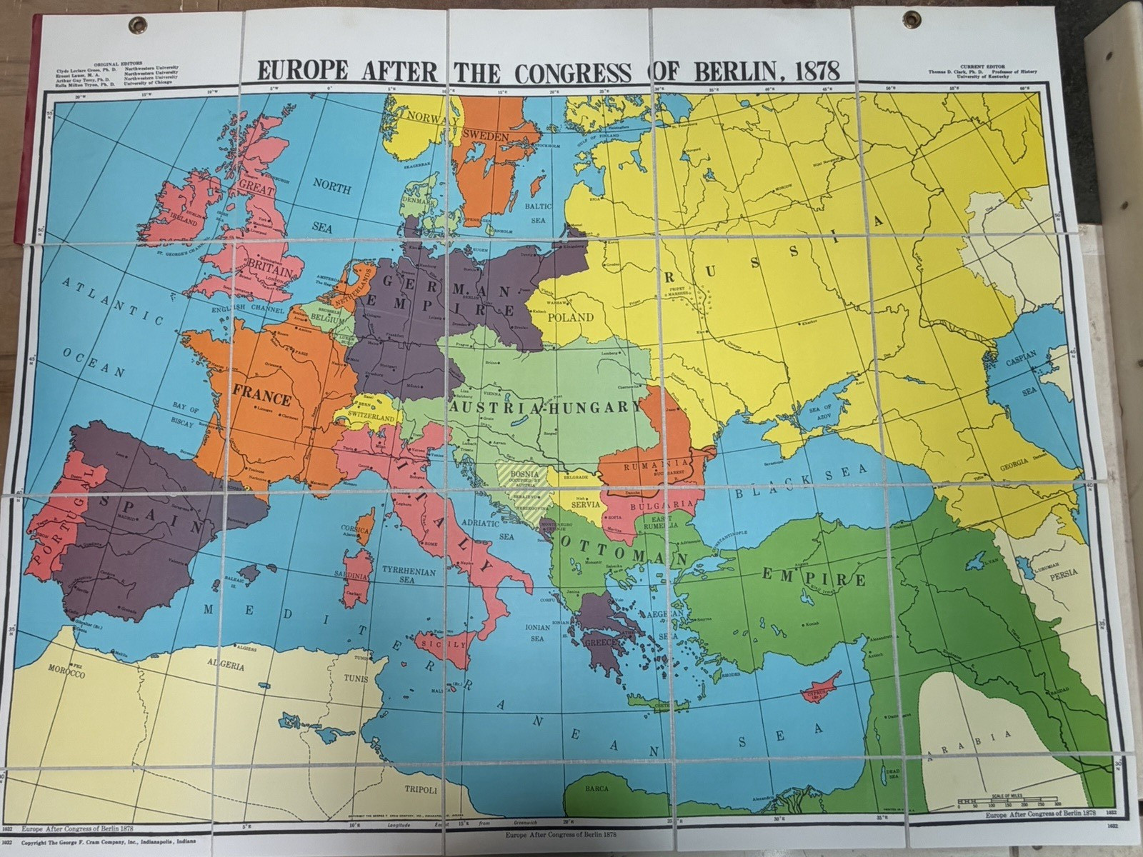 Vintage Cram\'s EUROPE AFTER THE CONGRESS OF BERLIN 1878  Map, SUPER RARE