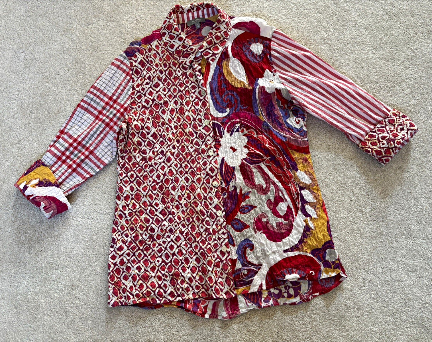 Habitat Women’s S Long Sleeve Paisley Top Red White Purple Yellow
