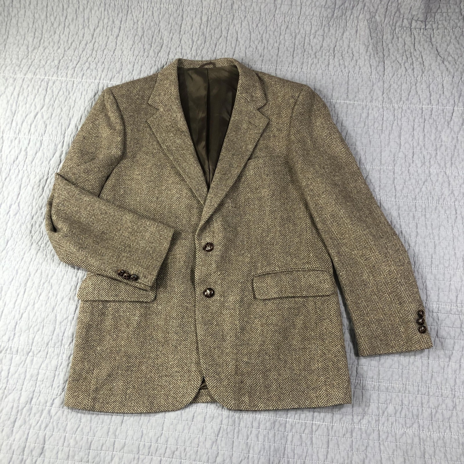 Stafford Blazer Men 44R Brown Herringbone Wool Sport Coat Jacket USA Vintage