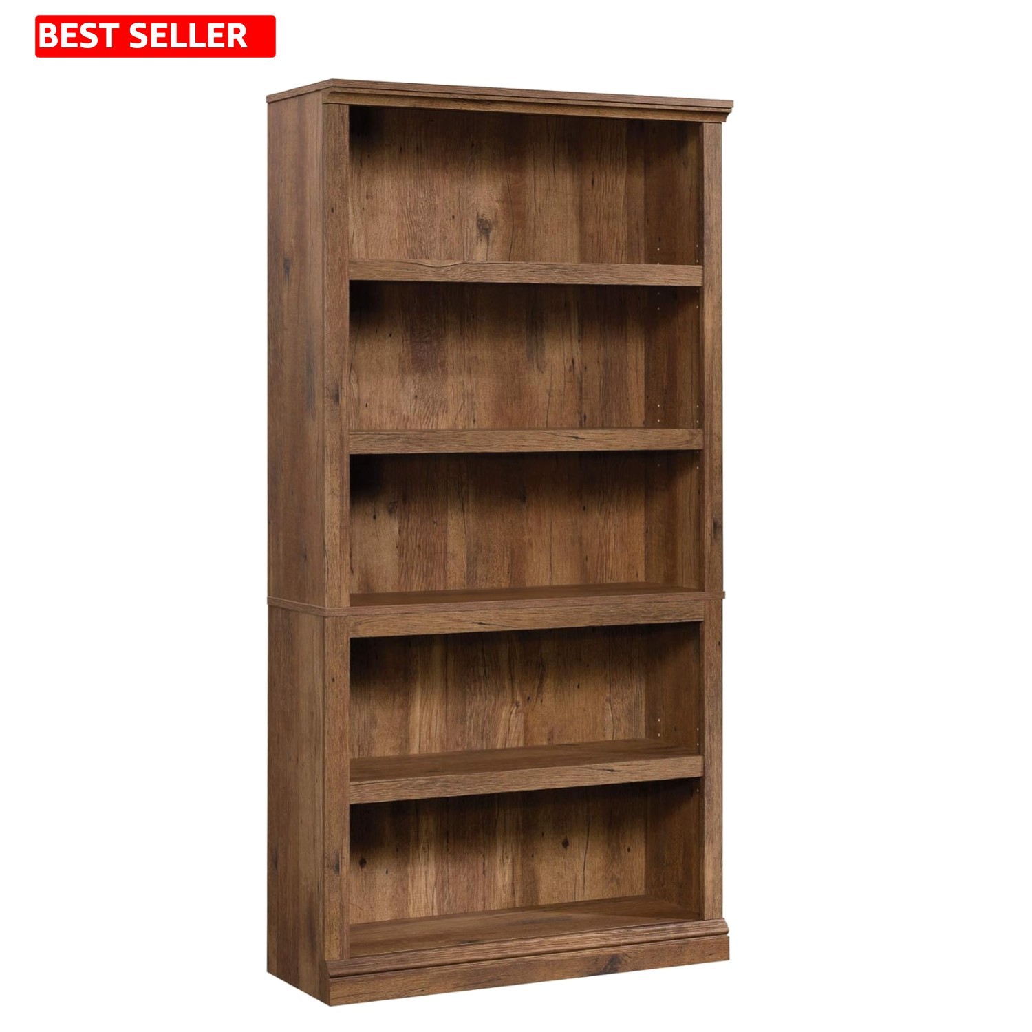 Elegant 5-Tier Vintage Oak Bookcase with Adjustable Shelves for Stylish Spaces