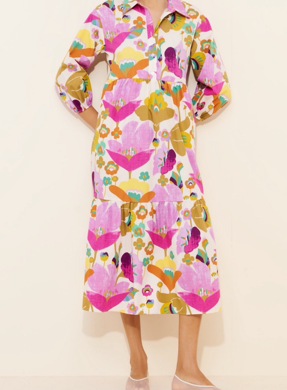 Anthropologie Maeve The Bettina Tiered Shirt Dress Floral Midi Colorful Size M
