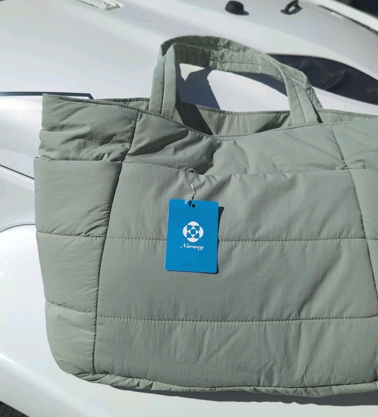 Narwey Quilted Puffer Tote Bag Sage Green Lightweight Gym Travel School Nurse