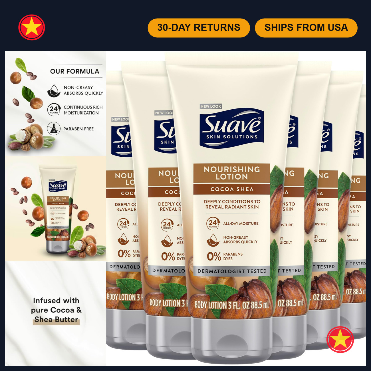 Nourishing Cocoa Shea Lotion 6-Pack, Moisturizing Body Cream, 3 Oz Each