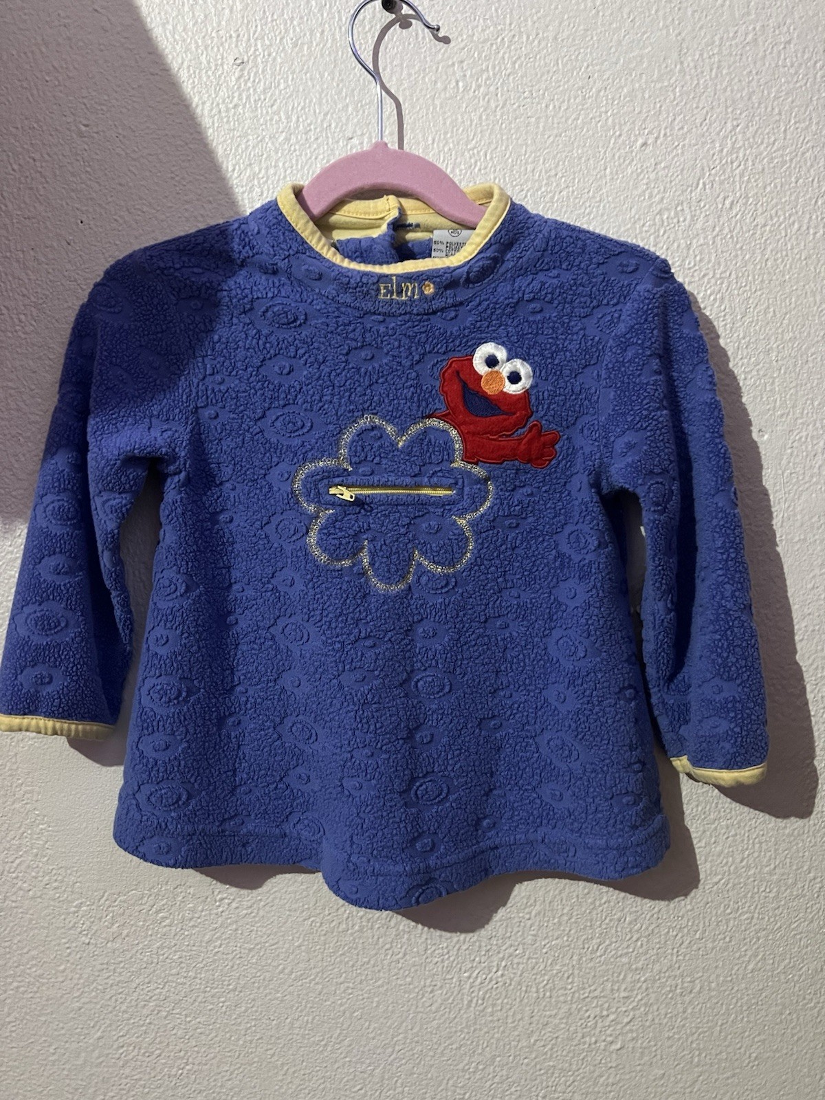 Vintage Sesame Street Elmo Blue/Yellow Fleece Full Zip Sweatshirt 2T Embroidered