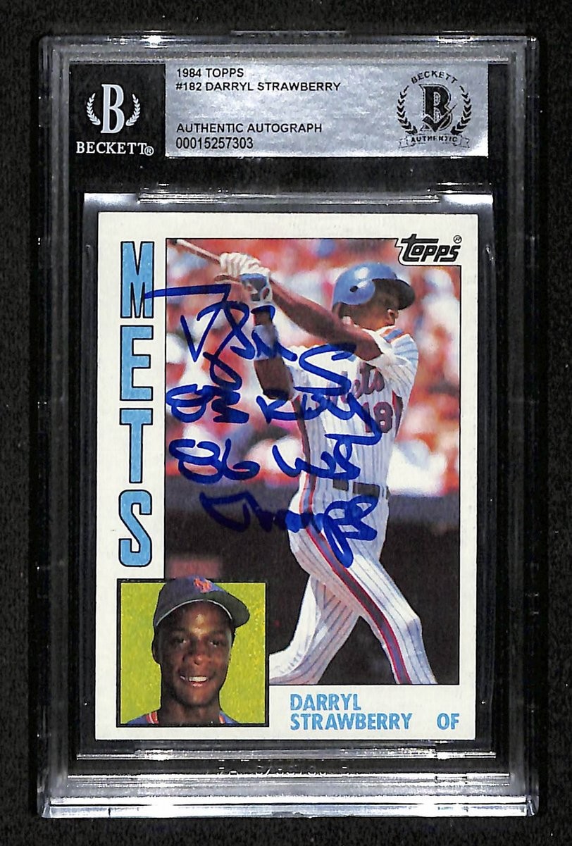Darryl Strawberry Autographed/Signed 1984 Topps Card #182 Mets Beckett BA204311