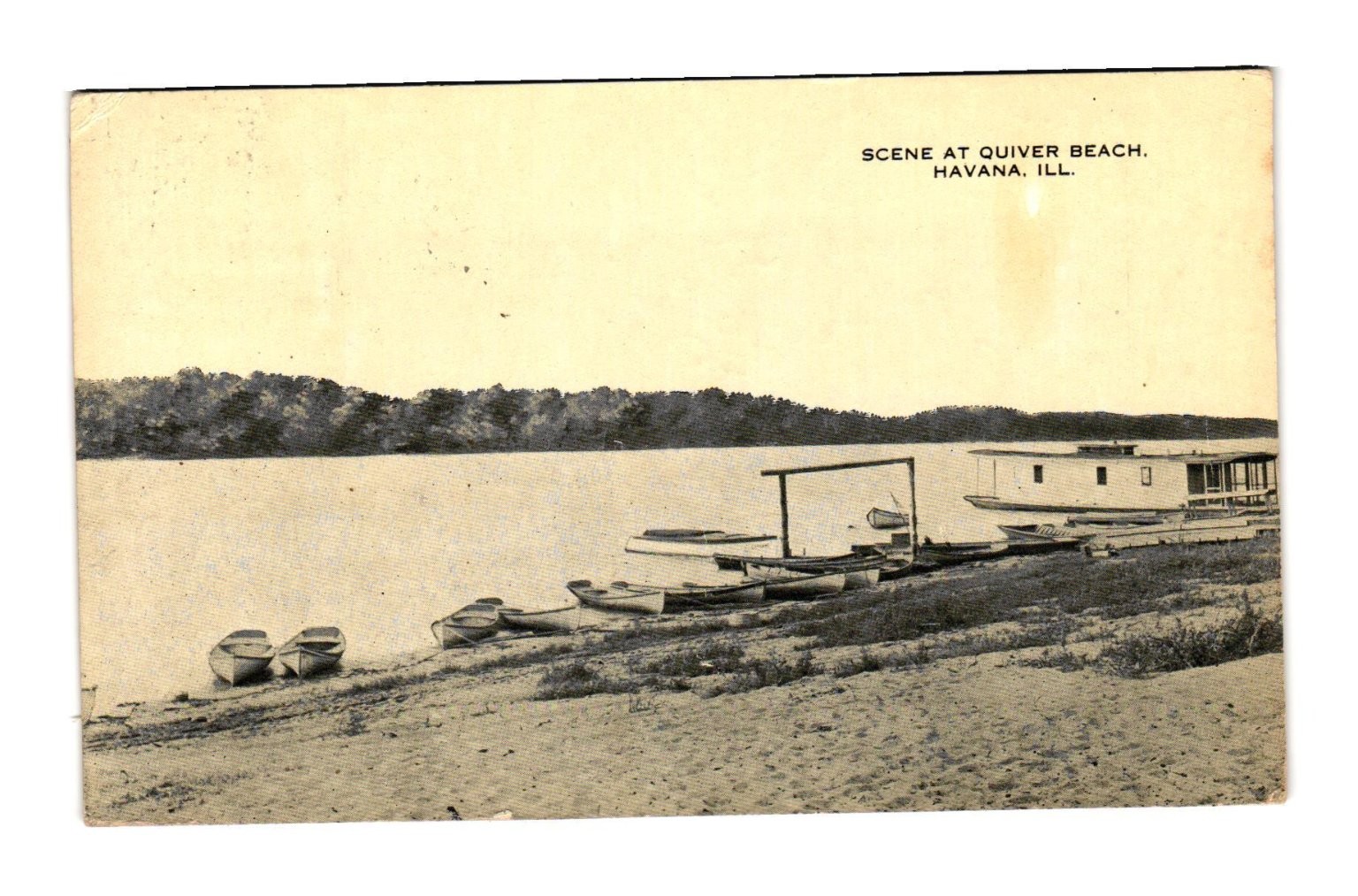 Vintage 1914 Havana IL Quiver Beach Boats Houseboat Illinois Postcard