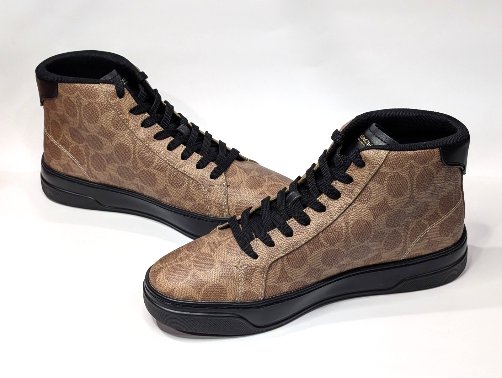 Coach High Line Khaki/Black Signature Men\'s High Top Sneakers-Asst Sz NWB CCN59