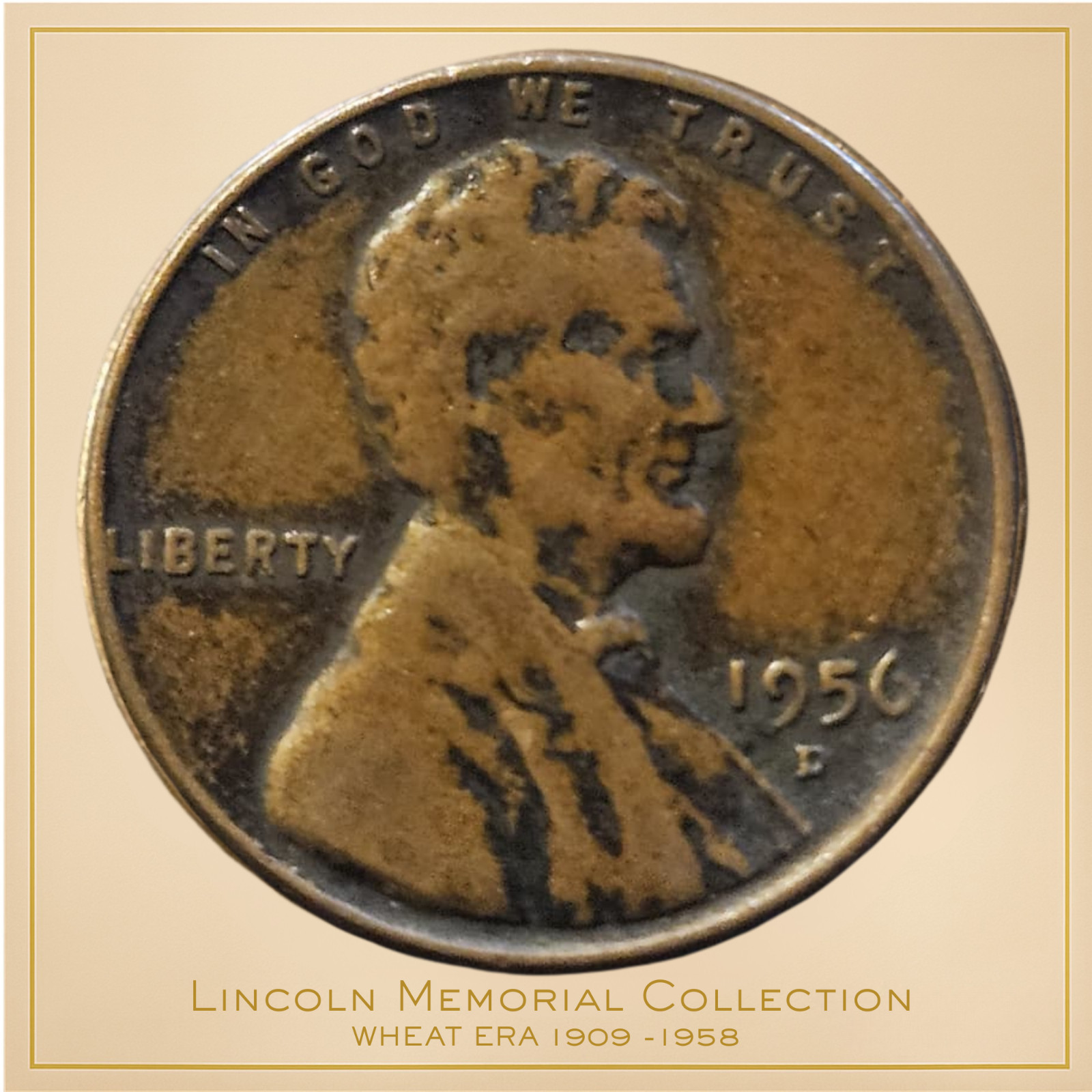 1956 D Lincoln Wheat Penny • Vintage Wheat Cent - RARE PATINA ERROR