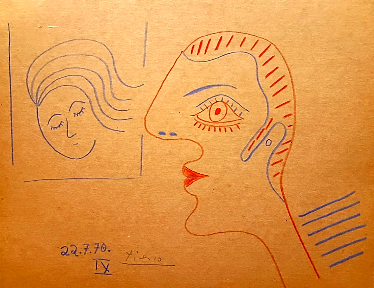 1970 PICASSO PABLO  Original Signed Drawing over Cardboard COA