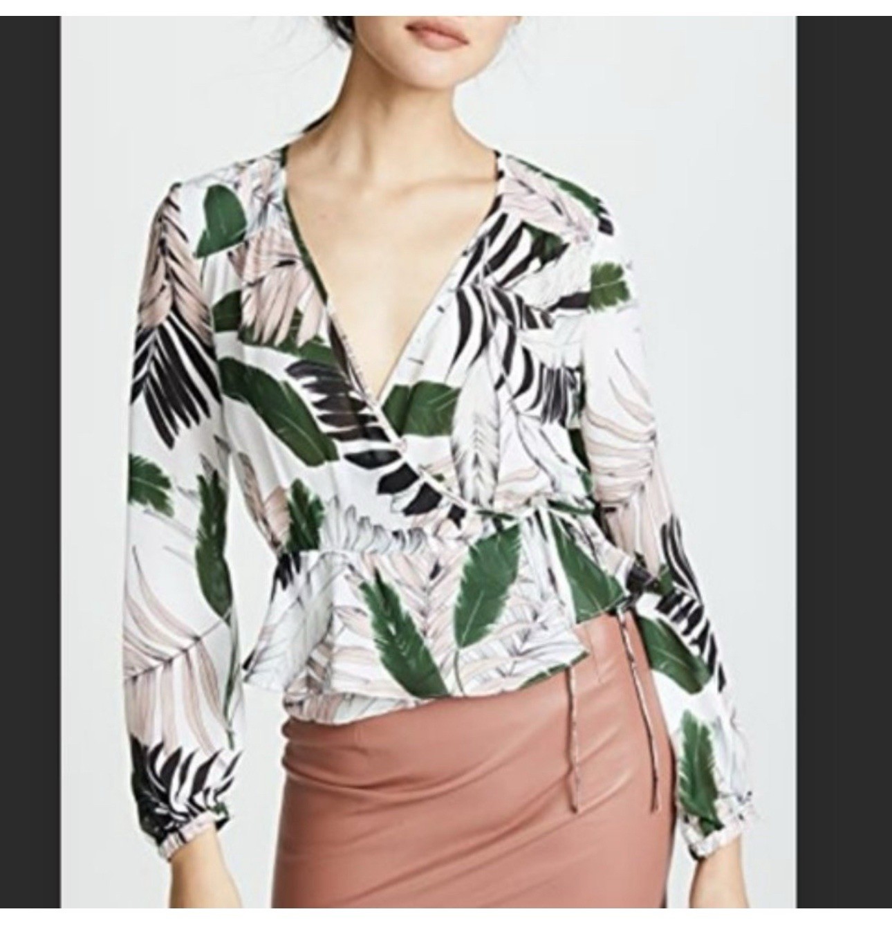 Milly Kia Wrap Tropical Print Silk Wrap Blouse Pink Green Size 8 Summer Beach