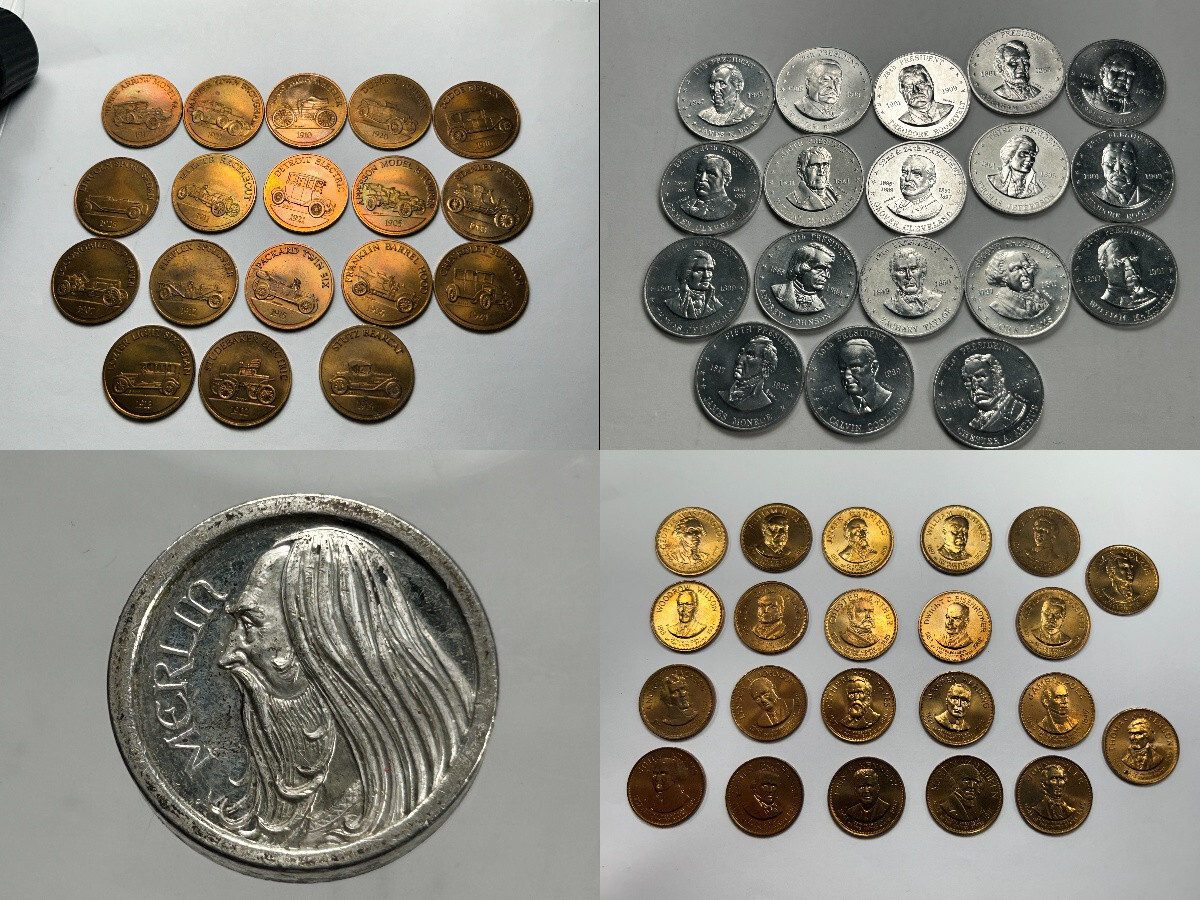 HUGE HOARD Silver, Bronze, Alum, Franklin Mint Medal Token Lot,Shell, Merlin