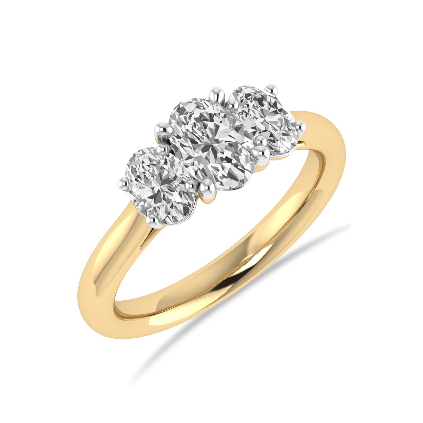 1.86 Ct Oval Cut Three stone Lab Grown Diamond Engagement Ring 14K Yellow Gold