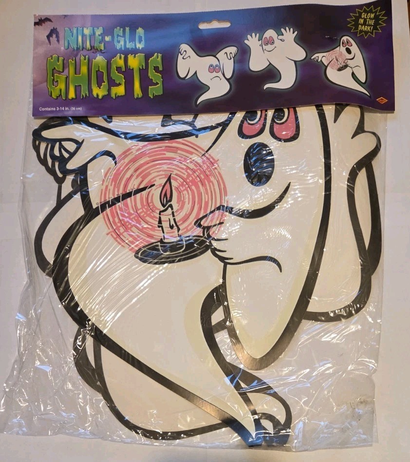 Vintage 90s Beistle 3 Nite-Glo Die Cut Ghosts Halloween Decor 12 Vintage 90s Beistle 3 Nite-Glo Die Cut Ghosts Halloween Decor 12