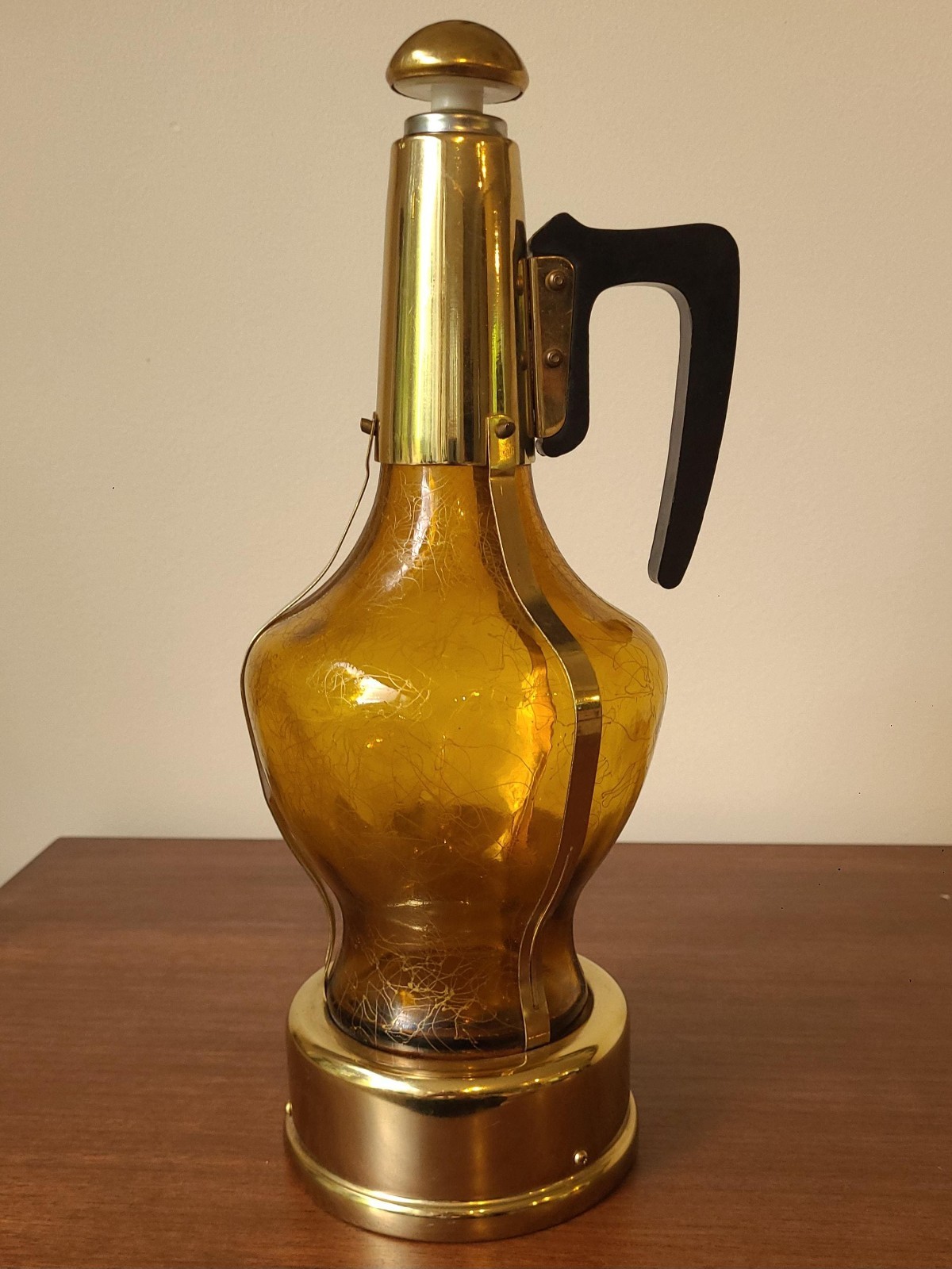 Vintage Amber Glass Decanter | Musical Liquor Bottle  |  Mid Century Barware