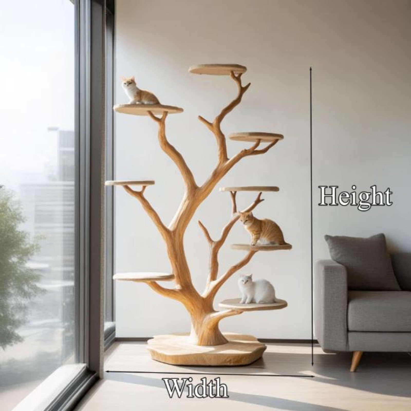 Rustic Wooden Cat, Natural Wood Cat Shelf Decor Home Gifts, Shaped Cat Tree Wood