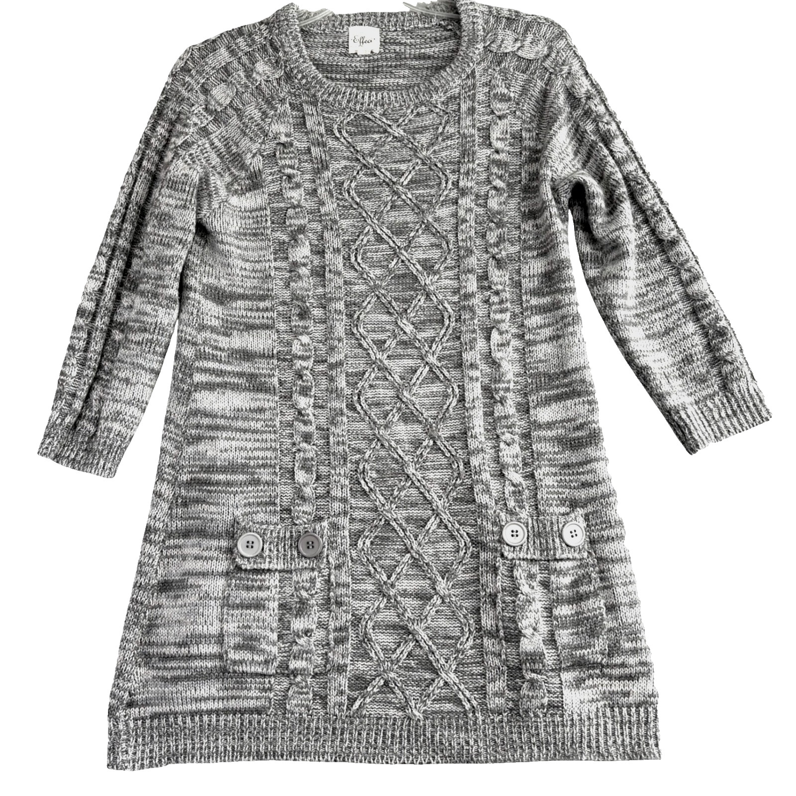 Effeci Women\'s M Marble Gray Cable Knit Sweater Tunic Mini Dress Pockets Buttons