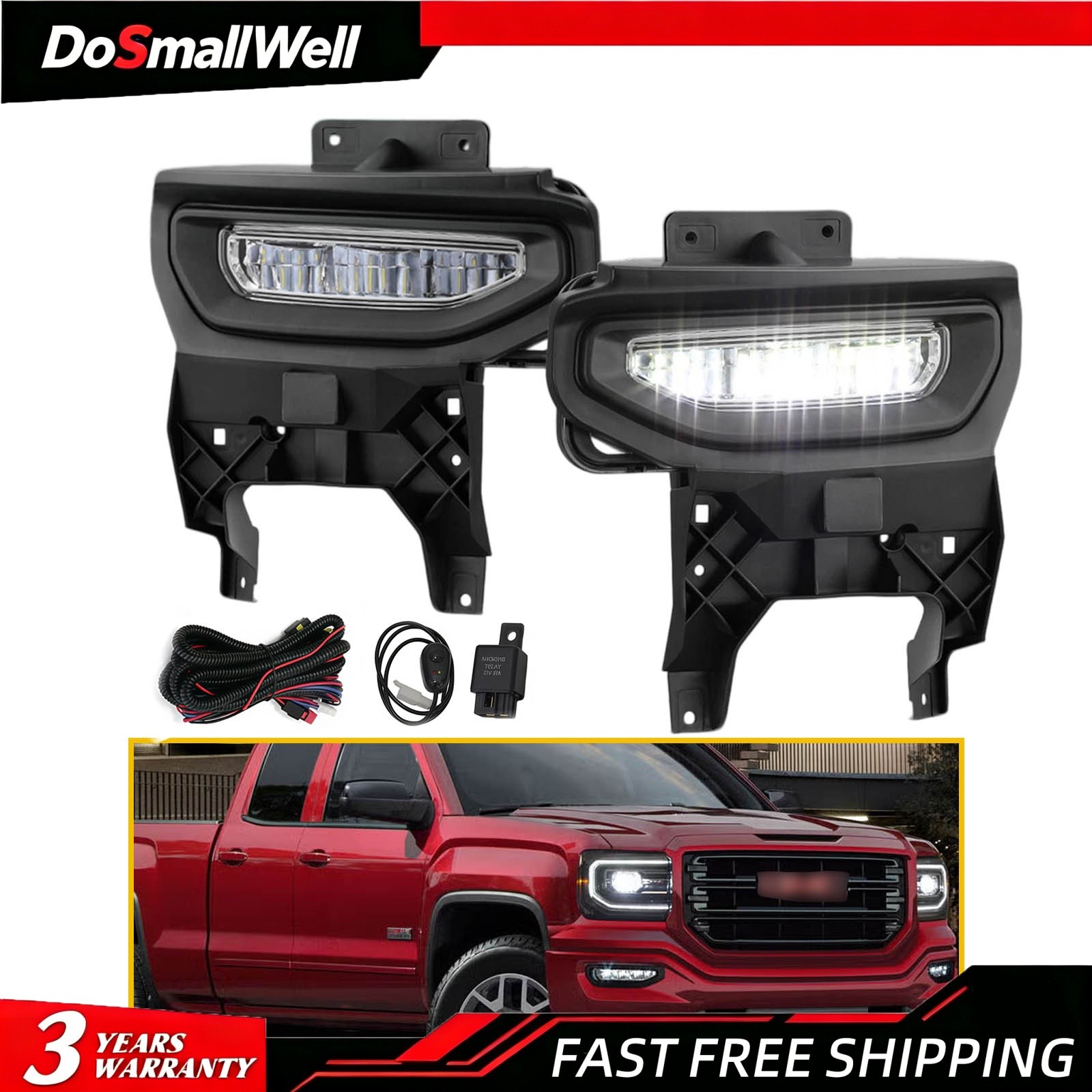 For 2016 -2018 GMC Sierra 1500 LED Fog Lights Front Bumper Driving Lamp w/Wiring
