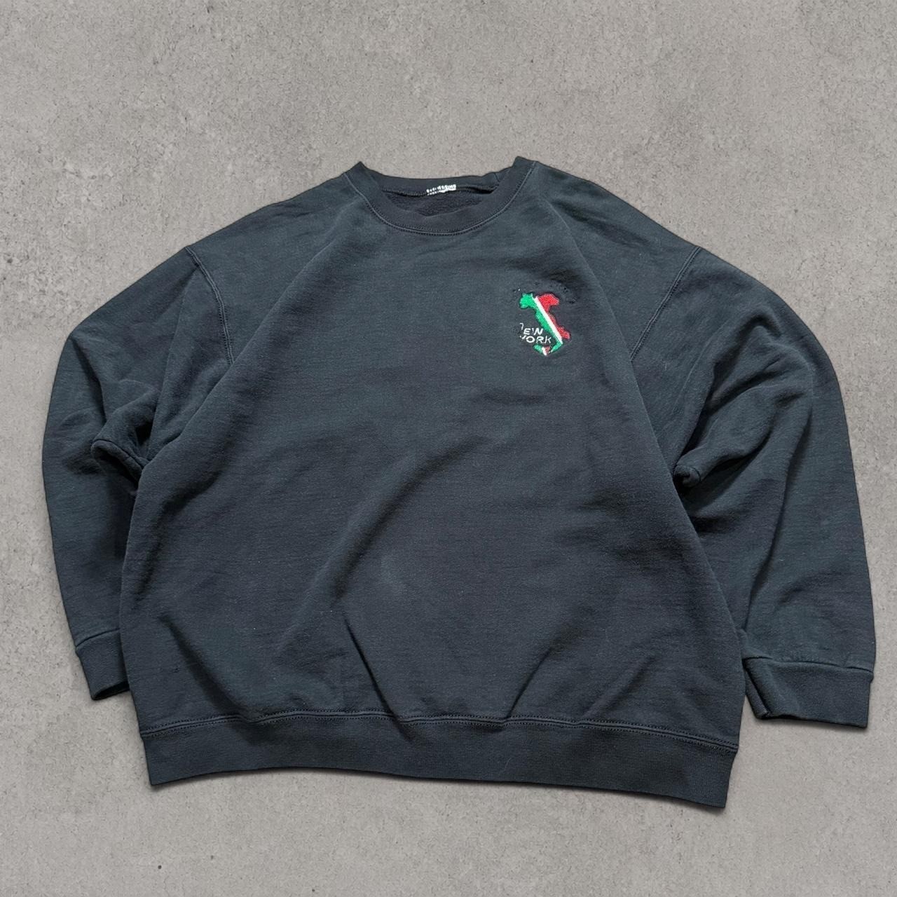 Vintage Italian New York Embroidered Crewneck Sweatshirt Faded Black Y2K Mens XL