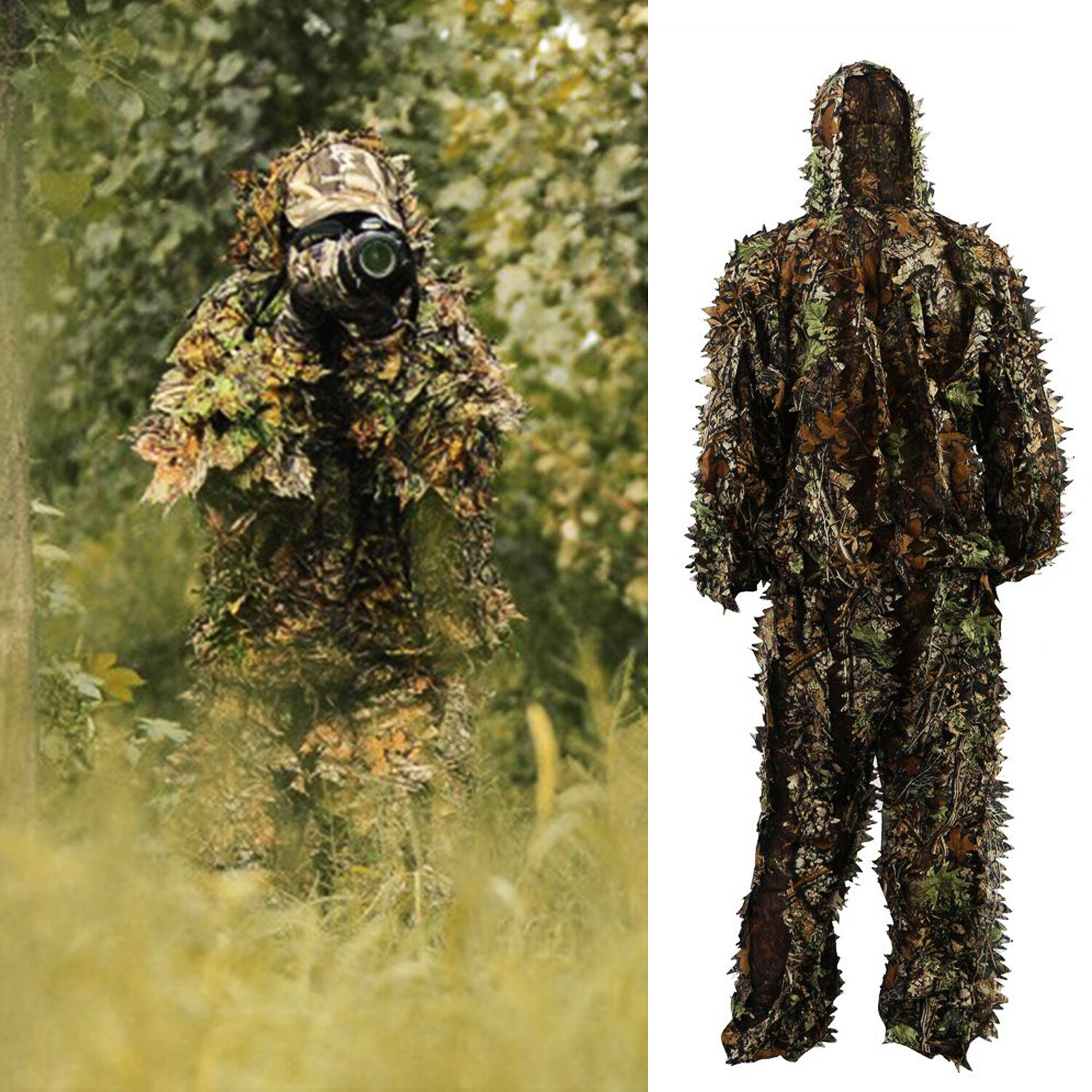 3D Ghillie Suit Set Sniper Train Leaf Jungle Forest Wood Hunting Camouflage 3D Ghillie Suit Set Sniper Train Leaf Jungle Forest Wood Hunting Camouflage