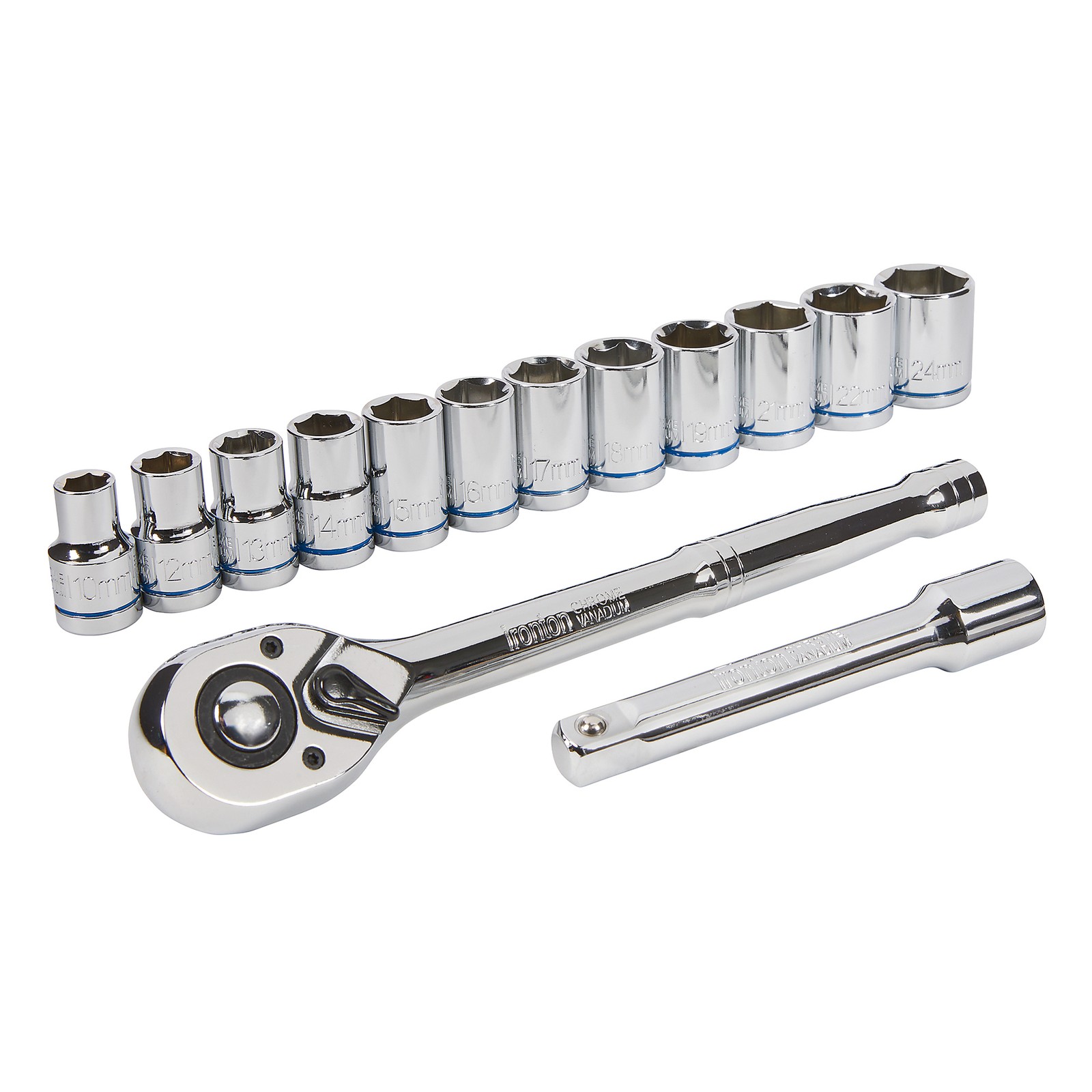 Ironton 1/2in.-Drive Socket Set, 14-Pc., Metric, Chrome Vanadium Steel Ironton 1/2in.-Drive Socket Set, 14-Pc., Metric, Chrome Vanadium Steel