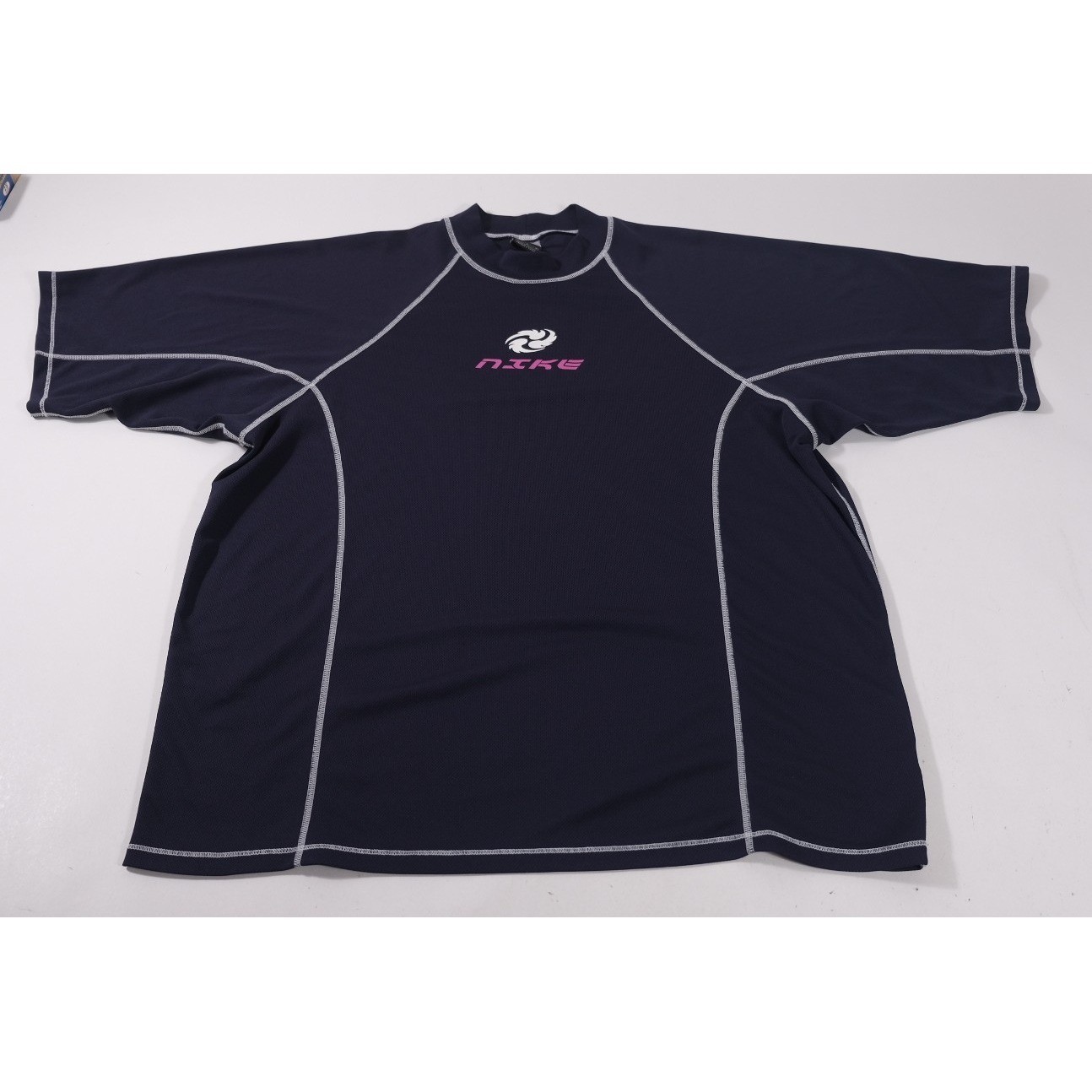 Nike Mens XL Navy Blue Vintage Y2K Short Sleeve Shirt Spiral Graphic