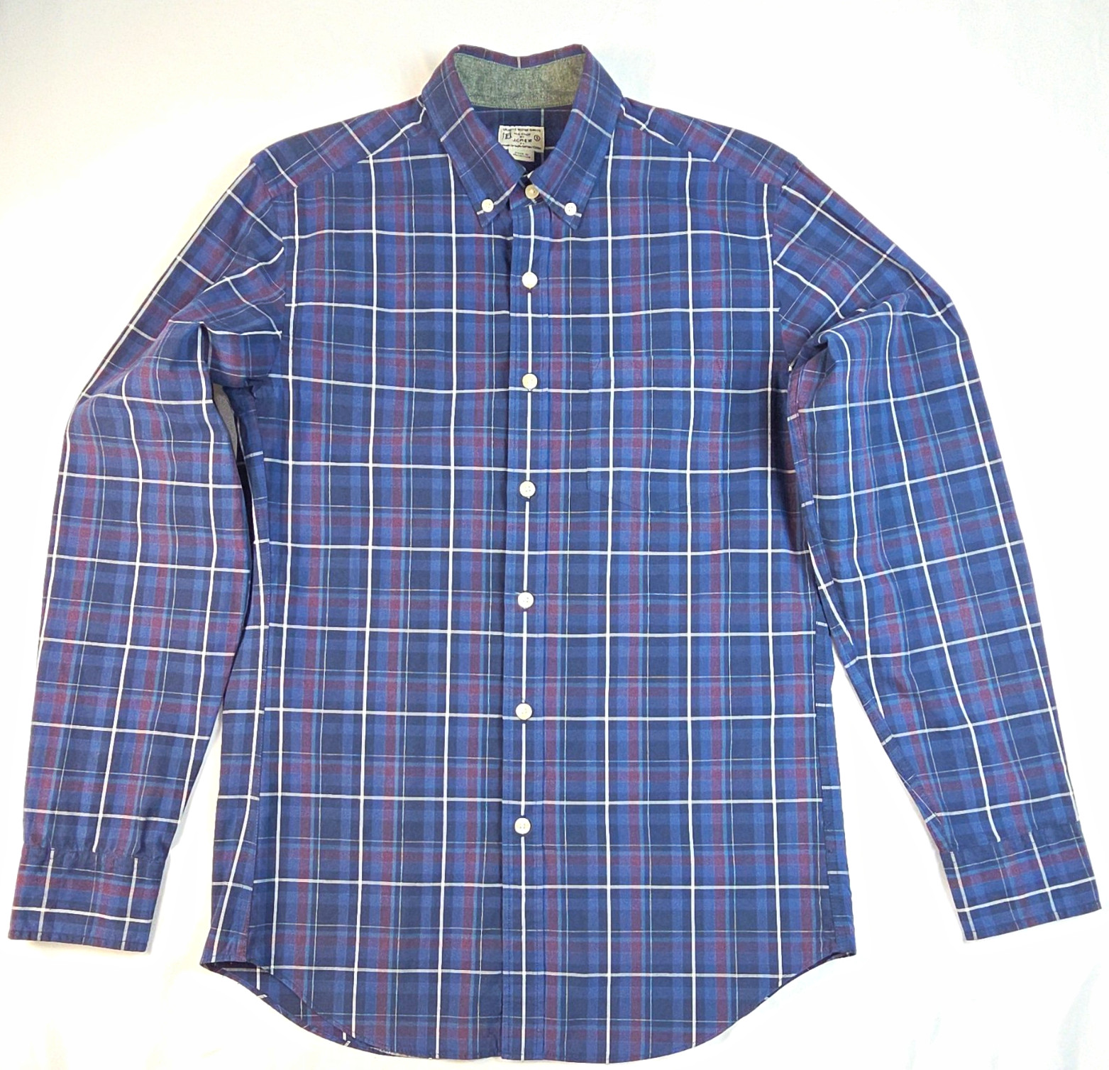 J.CREW VTG 90\'s Men\'s Navy Plaid Long Sleeve Casual Button Down Dress Shirt Sz S