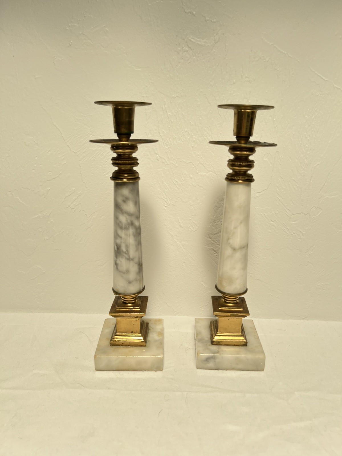 Vintage 20th Century Brass and Marble Candle Stick Holder Pair Vintage 20th Century Brass and Marble Candle Stick Holder Pair