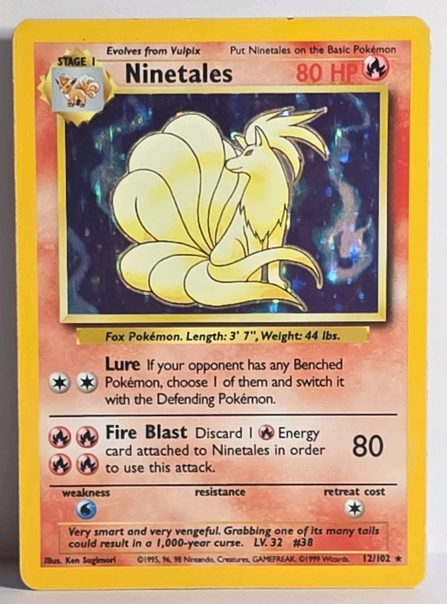 Ninetales 12/102 Holo Rare Base Set Unlimited Vintage Pokémon TCG Card HP- MP