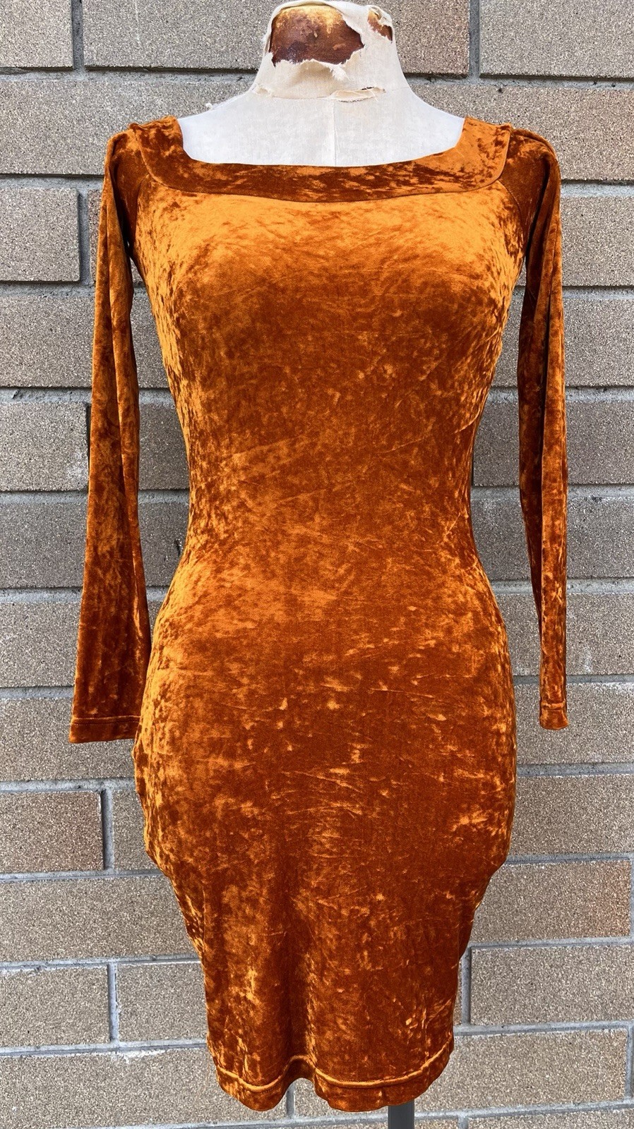 Vintage 80’s Betsey Johnson Punk Label Crushed Velvet Bodycon Midi Dress L Glam