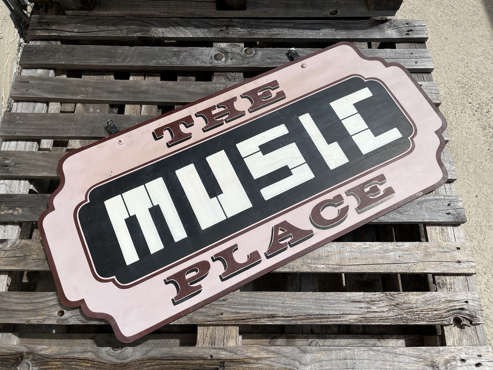 Vintage Hand Painted Wooden Sign The music Place Folk Art Wall Decor