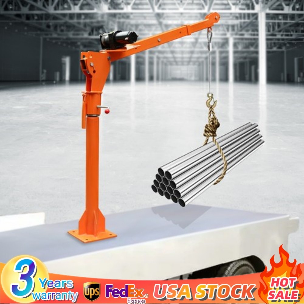 1100lbs Truck-Mounted Base Crane Hoist Lift Pickup with 12V Electric Winch New