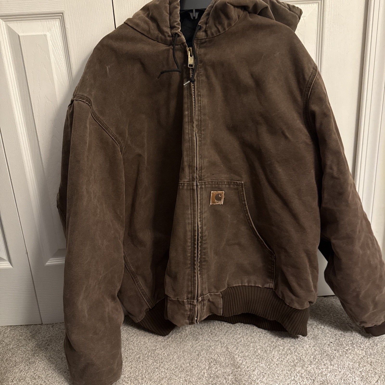 Vintage Carhartt J130 Sandstone Active Hooded Jacket Mexico Made Mens 2XL