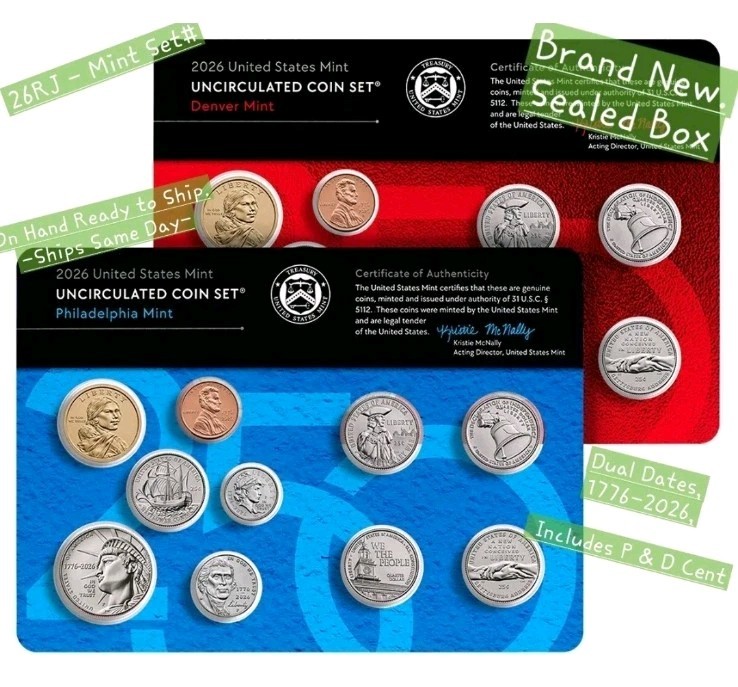 2026 P & D Uncirculated Coin Set With Dual Date Cent, US Mint  (CustomList) 26RJ