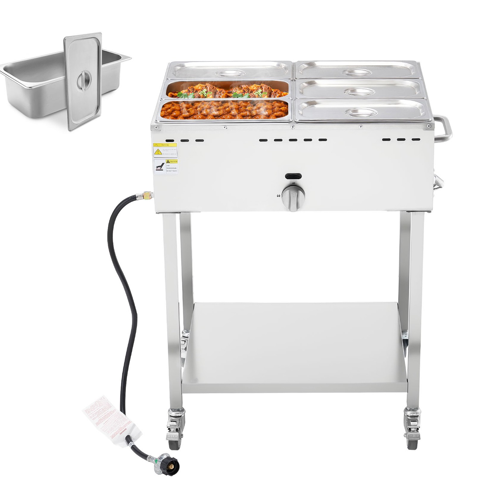 Uimoso Stainless Steel Outdoor Food Warmer with 6-Pan Propane Steam Table