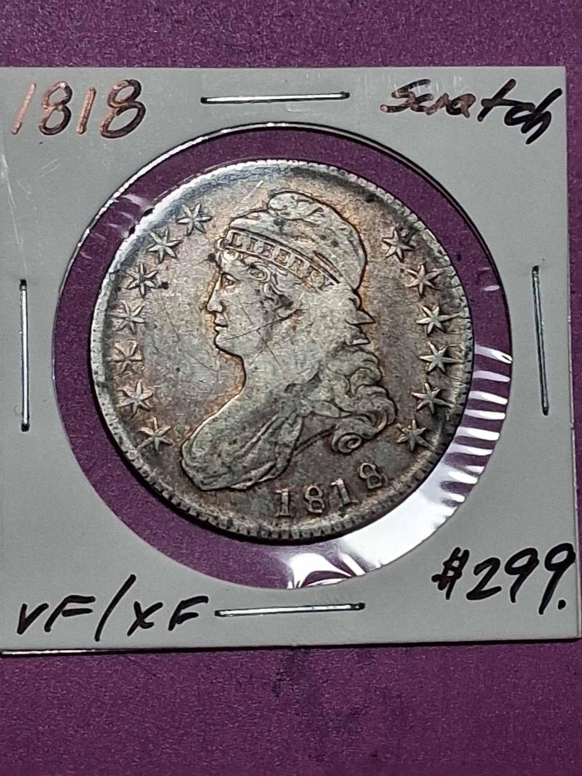 1818 CAPPED BUST HALF DOLLAR. XF CONDITION