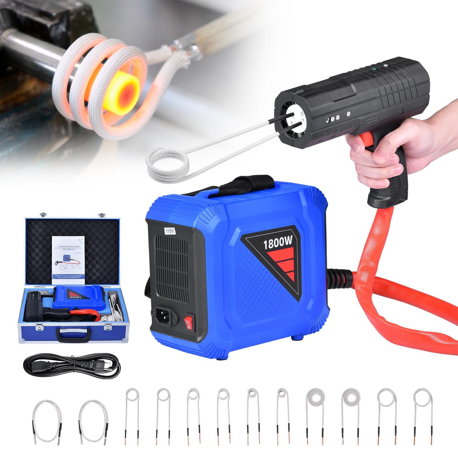 1800W Magnetic Heater Set Bolt Remover Flameless Heat Tool 12 Soft Coil Kit NEW-