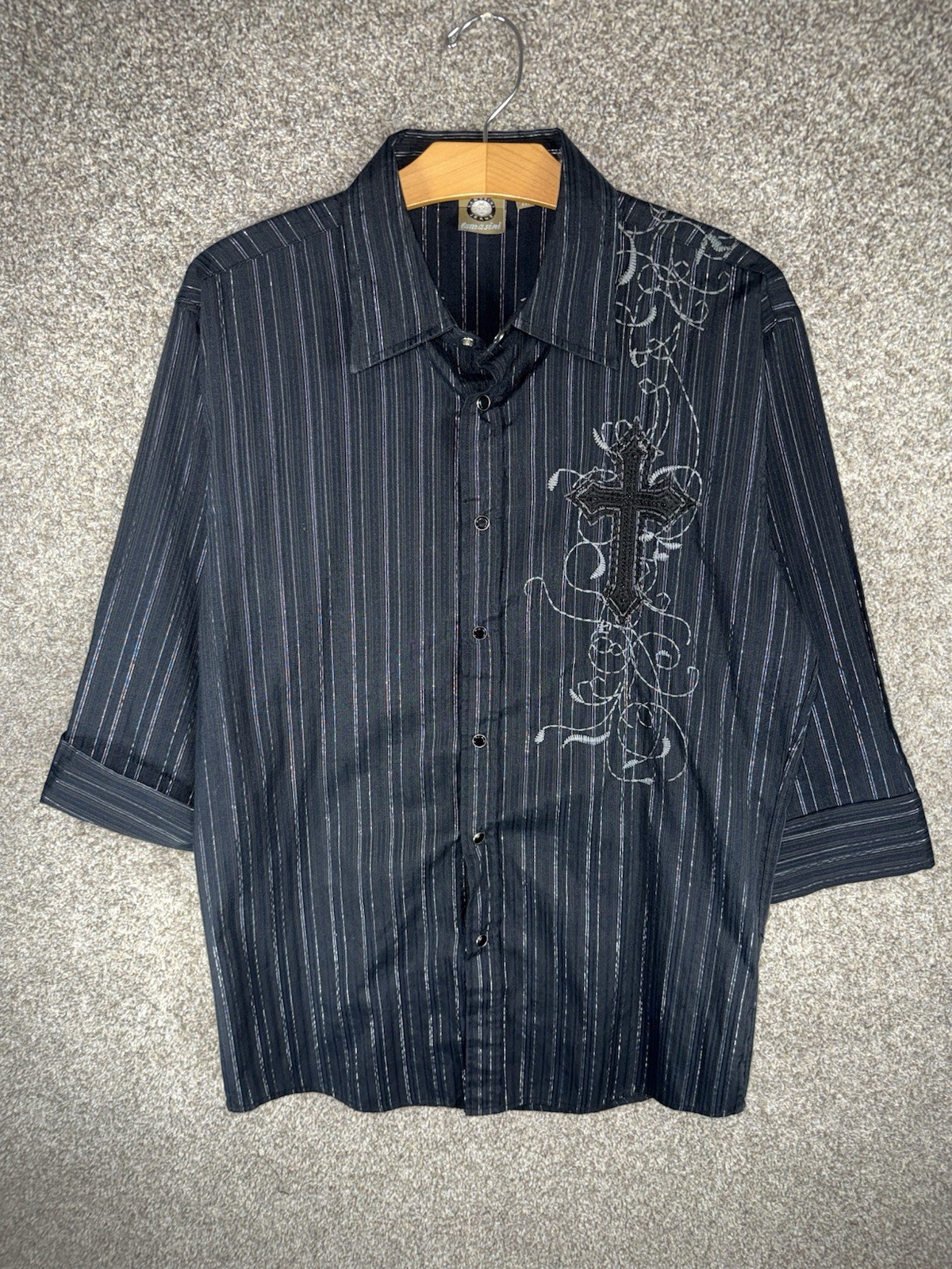 Lamasini Button Shirt Men’s Size Medium Y2K Half Sleeve 2000’d Grunge Punk Emo