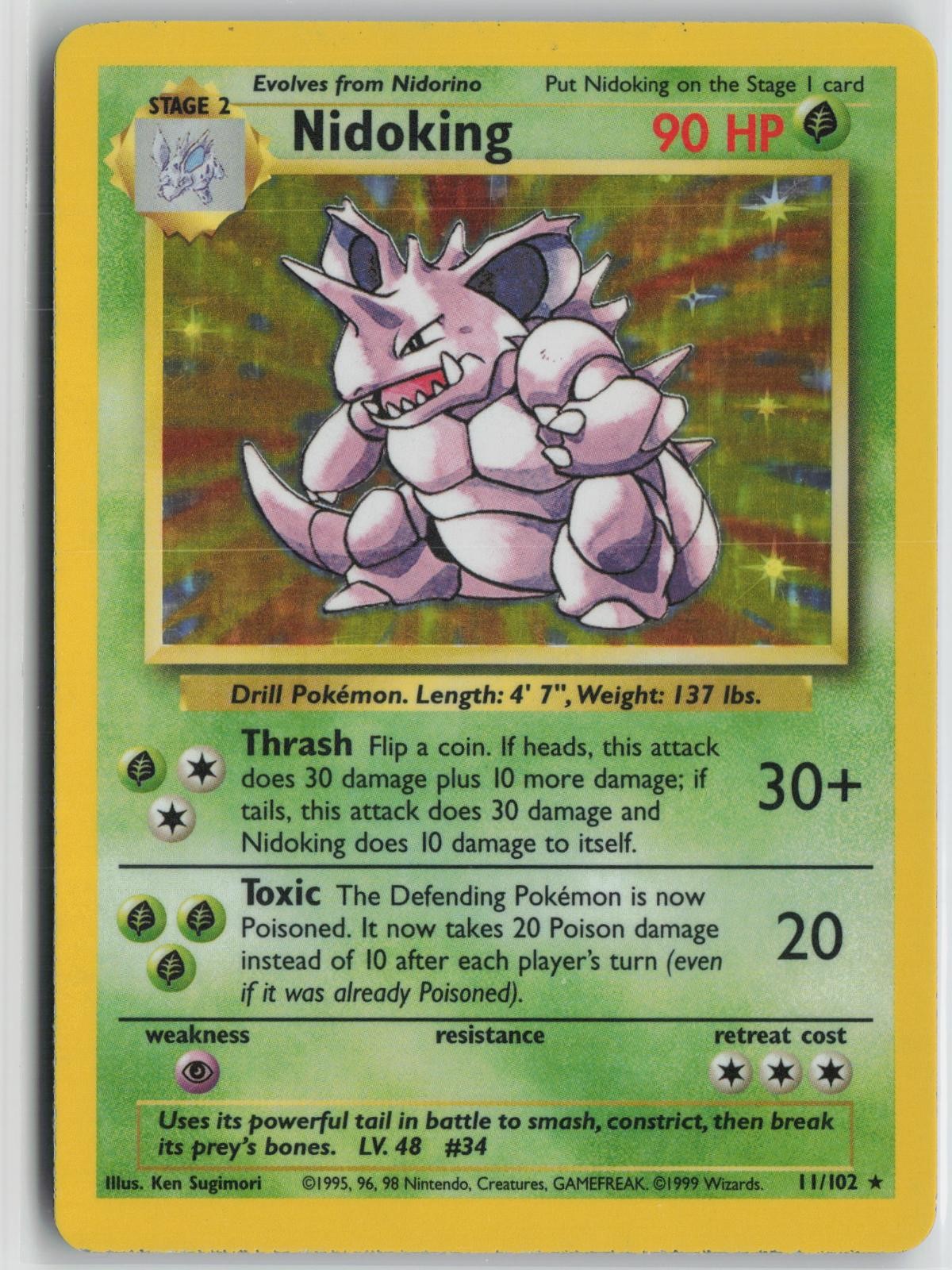 Nidoking 11/102 Holo Rare Base Set Unlimited Pokemon Lightly Played Nidoking 11/102 Holo Rare Base Set Unlimited Pokemon Lightly Played