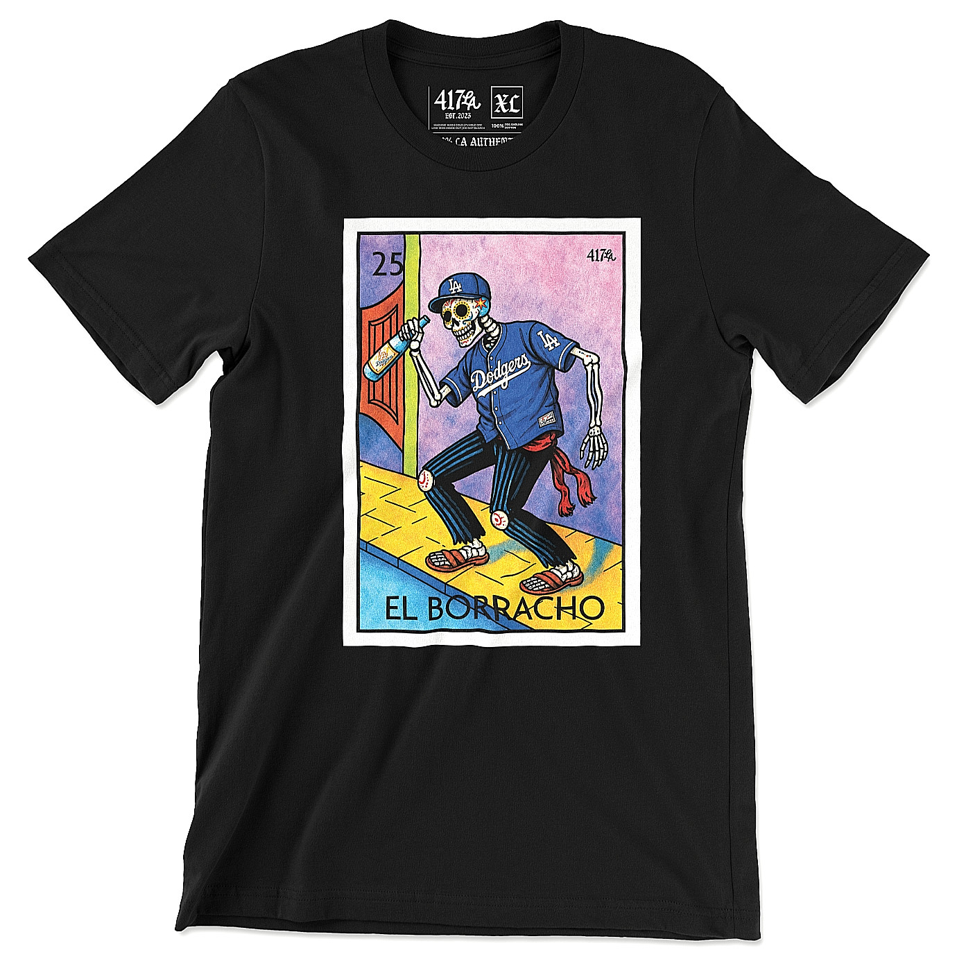 Dodgers El Borracho Loteria T-Shirt Dia de los Muertos LA Baseball Tee