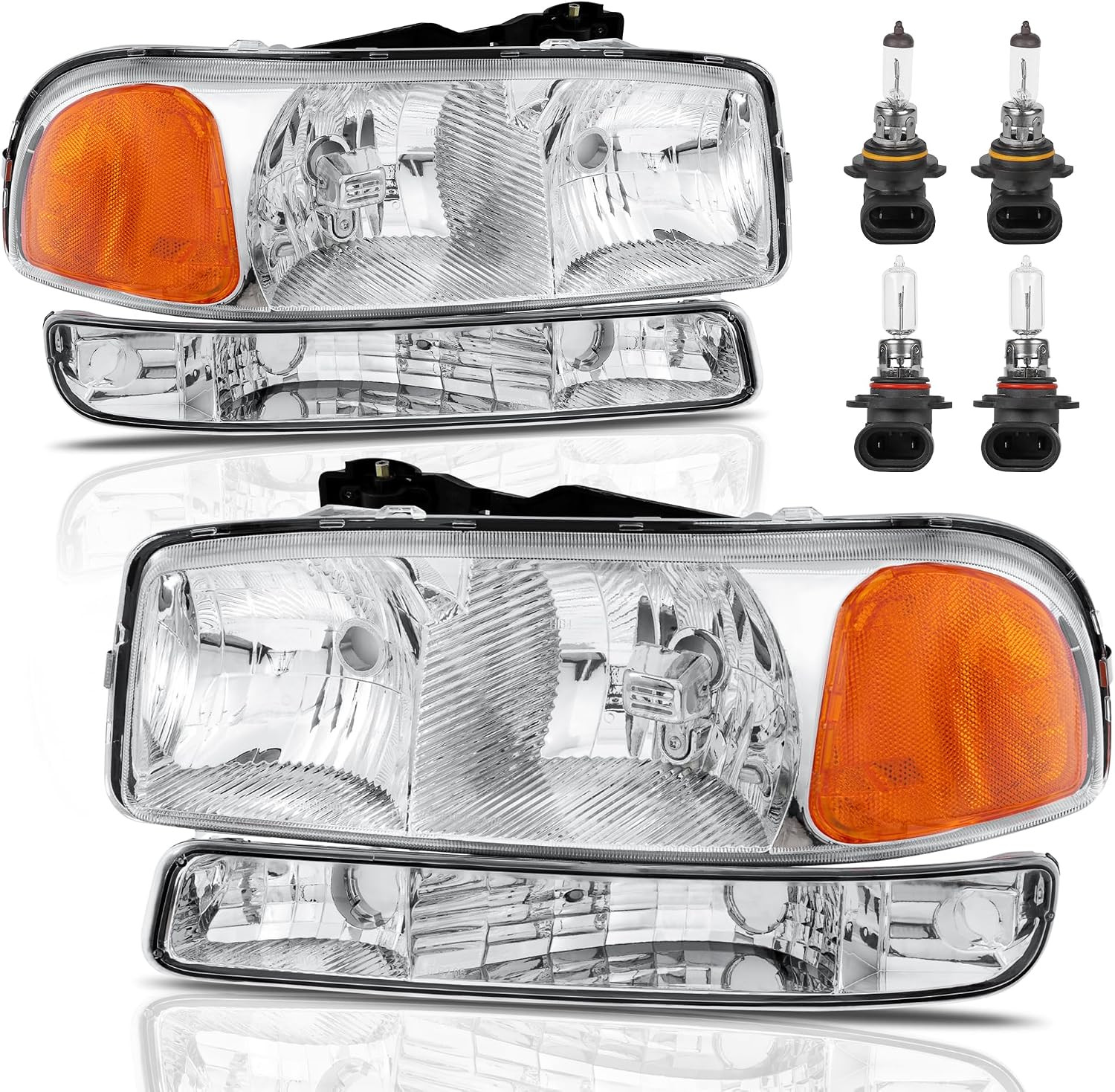 Headlight Assembly 1999-2006 GMC Sierra 1500 2500 2000-2006 Yukon Chrome Amber