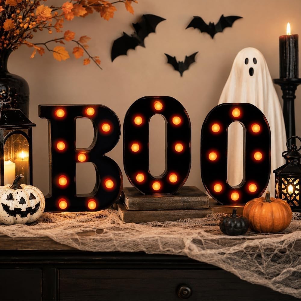 Halloween Decorations Indoor 3pcs Marquee Light Up Letters Boo Sign Halloween Decorations Indoor 3pcs Marquee Light Up Letters Boo Sign
