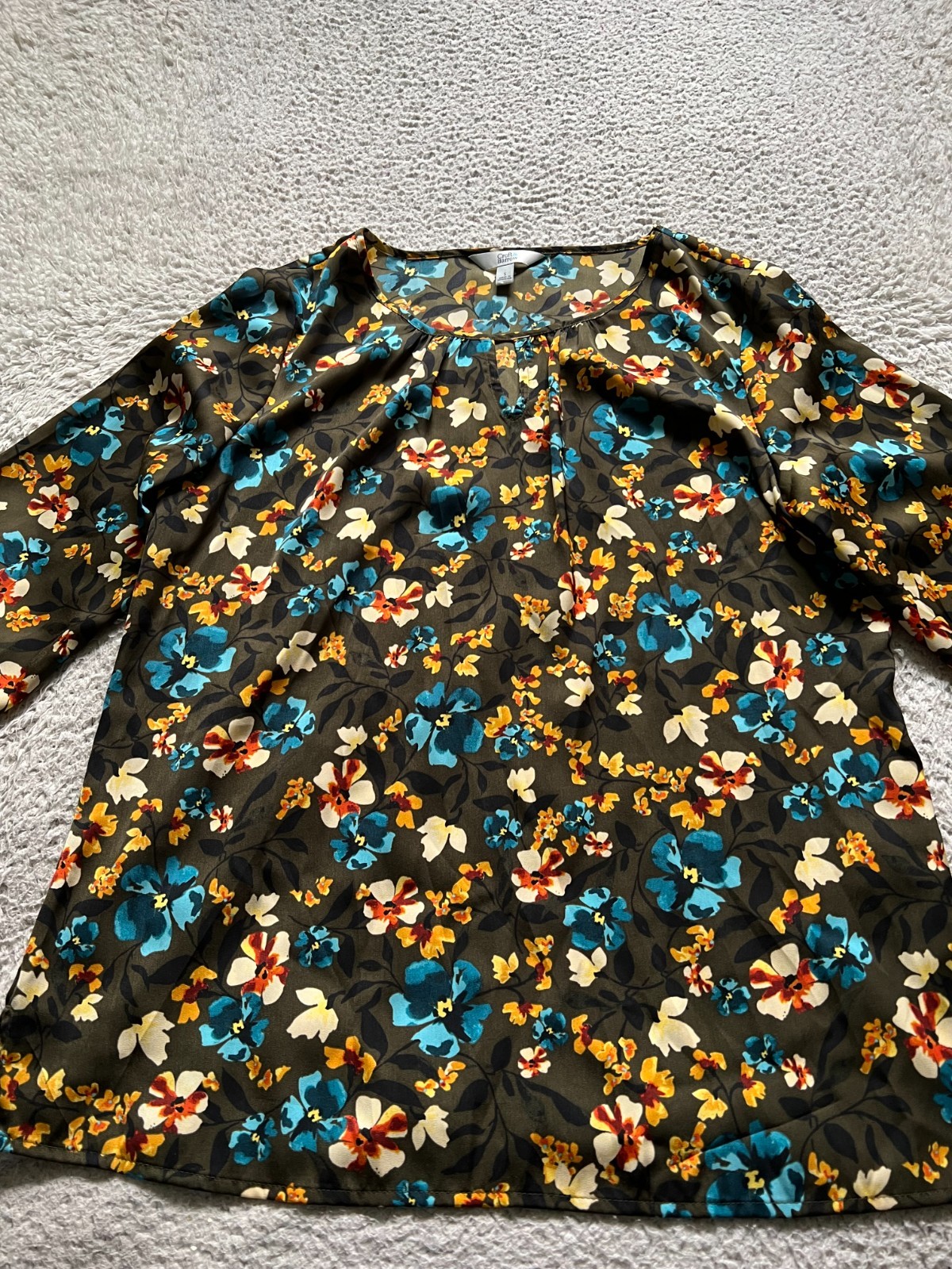 Croft & Barrow Women Floral Long Sleeve Round Neck Slit Blouse Multicolor Size S