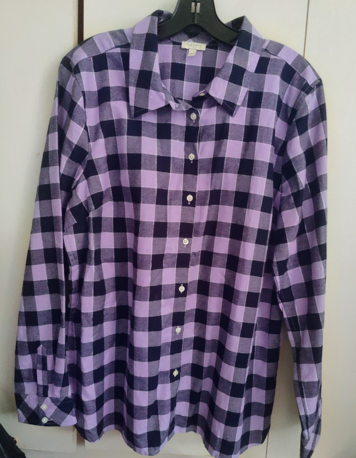 Talbots Purple Black Plaid Shirt Women\'s Long Sleeve Size L- NWT Talbots Purple Black Plaid Shirt Women\'s Long Sleeve Size L- NWT